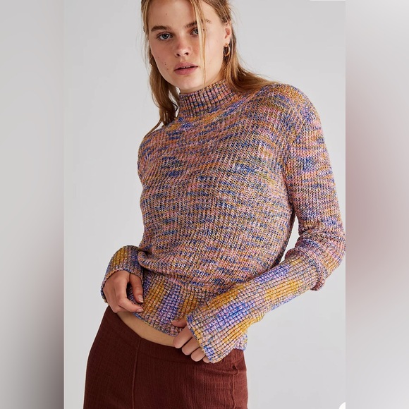 NWT Free People Blair Space Dyed High Neck Sweater in Candy Combo- size S - Picture 2 of 5